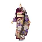 【2〜12月】正絹振袖|着物レンタル|裄長|158〜168cm|振袖フルセット(紫系)|普通サイズ 6S819