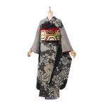 【2〜12月】正絹振袖|着物レンタル|153〜165cm|振袖フルセット(黒系)|普通サイズ 4S452