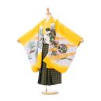 七五三 5歳 男の子 七五三 着物 5歳　753 男 着物　往復送料無料　フルセットレンタル　簡単着付けマニュアル付｜ 5-821 松 羽織：黄色地 着物：黄色地 袴：黒地