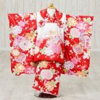 七五三 着物 3歳　753 着物 3歳　七五三 3歳　七五三 着物　753 着物｜　 h-243 被布：白×赤地 着物：赤地 四季花 檜扇  お揃い  被布    【レンタル】