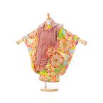 ショッピング七五三 お値打ち 753 着物 3歳　七五三 3歳 JAPAN STYLE×山口智充 ぐっさんコラボ 被布：ピンク×赤/白 市松 着物：パステル 多色 3歳 女の子 H-283