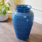 傘立て アンブレラスタンド 陶器 イタリア製傘立て ブルー 青 丸型 玄関 送料無料