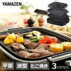 ショッピングホットプレート ホットプレート 焼肉プレート 大型 山善 3枚 平面 波型 たこ焼きプレート EDH-T1300(B) 大型ホットプレート 電気プレート 保温プレート 蓋付き