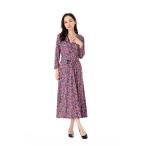 ショッピングクールネック エジェリワンピース EGERIEワンピース T1 T2 T3サイズ 七分袖 ミモレ丈ワンピース 花柄 カシュクールネック ジャージー インポートワンピース ピンク