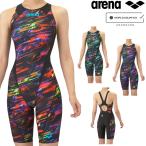 アリーナ ARENA 競泳水着 レディース WA承認モデル レーシングワンピーススパッツ オープンバック ハーフレッグ オールインワン AQUA RACING ECO AQUA STRIPE-D