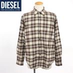 ディーゼル(DIESEL)メンズ 訳あり ネルシャツ 長袖 ブラウン系 チェック柄 (サイズ/46)*em0094