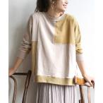 プルオーバー レディース トップス スウェット 長袖 長そで 丸首 オーバーサイズ 大きいサイズ パッチワークデザイン バイカラープルオーバー
