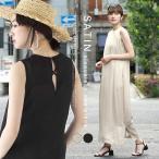 ワンピース レディース ワンピ ロング ノースリーブ 丸首 クルーネック サテン 薄手 MIMIMEMETE ミミメメット ノースリーブ サテンワンピース