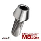 64チタン M8×20mm P1.25 テーパー キャップボルト シルバー素地色 六角穴付きボルト Ti6Al-4V チタンボルト JA124