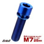チタンボルト M7×25mm P1.0 ステムボルト キャップボルト 六角穴 ワッシャー付き ブルー JA722