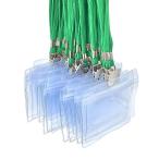 fiveAstar ネーム カード ホルダー ネックストラップ 首掛け 名札 名刺 ケース 横型 (グリーン 5枚)