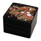 J-kitchens 重箱 3段 8寸 お重箱 黒扇面 24.1cm x 24.1cm x 17.4cm 日本製