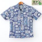 アロハシャツ ハワイ製 メンズ KY'S HAWAII TAPA幾何学模様柄/ネイビー/裏生地 紺色・開襟・コットン生地