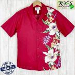 ショッピングアロハシャツ アロハシャツ ハワイ製 メンズ KY'S HAWAII社製 クラシカルレッド・フォーマル・ホワイトフラワー ワインレッド・赤・片側デザイン・開襟ハワイ製