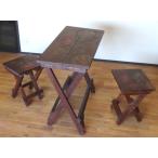 《アジアン家具》木製折りたたみテーブルセット/ロータス