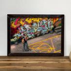 Skater「グラフィック - ストリートアート」古材フレーム + A4  ポスター  アート メンズ  壁掛け 男前インテリア リビング 寝室 一人暮らし