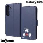 ingrem イングレム Galaxy S25 ディズニー 衝撃吸収 マグネットベルト シンプル 手帳型レザーケース ミッキーマウス_sitting ネコポス送料無料