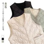 ダウンベスト レディース 中綿ベスト　女の子 全3色 秋 冬 春 インナーダウン ライトダウン ベスト 裏フリース　ノーカラー Vネック 重ね着 薄手