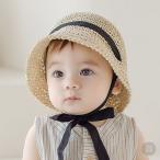 麦わら帽子 ストローハット 帽子 ベビー りぼん baby KIDS キッズ 子供服 お出かけ 1歳 48cm 50cm 夏 旅行誕生日 プレゼント 0歳 1歳 2歳 サスティナブル 紙