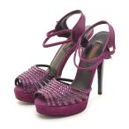 GHERARDINI ゲラルディーニ オープントゥサンダル サイズ38 スエード サテン イタリア製 ラインストーン レディース パープル