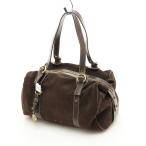 □537148 FRANCESCO BIASIA フランチェスコビアジア ○ミニボストンバッグ ハンドバッグ ロゴグラムスウェードバッグ レディース ブラウン