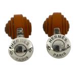 エルメス カフス カフスボタン アクセサリー 小物 セリエモチーフ ロゴ SV925 レザー シルバー ブラウン HERMES