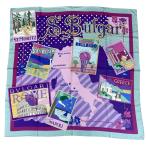 美品 ブルガリ スカーフ ストール 大判  チャーム付きシルク 100％ ロゴ パープル ピンク マルチカラー 245317 BVLGARI