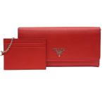PRADA プラダ 1MH132 財布 長財布 ロングウォレット 二つ折り財布 折財布 ロゴ レザー レッド カードケース付き