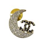 ショッピングブローチ CHANEL シャネル ブローチ ピンブローチ ピンバッジ アクセサリー ココマーク ムーン 三日月 GP ラインストーン ゴールド ブラック 08P
