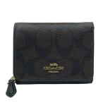 COACH コーチ 財布 三つ折り財布 コンパクトウォレット ミニ財布 ラウンドファスナー ロゴ シグネチャー レザー ブラウン ブラック