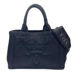 ショッピングPRADA PRADA プラダ 1BG439 カナパ ショルダーバッグ ハンドバッグ ZKI KAO エンボスド レタリング 三角プレート キャンバス ブラック 黒