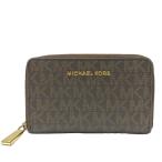 MICHAEL KORS Michael Kors футляр для карточек чехол для пропуска раунд застежка-молния MK рисунок Logo кожа Brown 