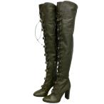 ショッピングニーハイ JIMMY CHOO ジミーチュウ オーバーザニーブーツ ニーハイブーツ ロングブーツ シューズ レザー カーキ [サイズ 35 1/2 (約22.5cm)]