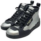 ドルチェ&ガッバーナ ドルガバ ミッドトップ ハイカット スニーカー シューズ レースアップ シルバー ブラック レザー [サイズ 6 (約25cm)]