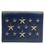 JIMMY CHOO Jimmy Choo футляр для карточек чехол для пропуска футляр для визитных карточек складывающийся пополам compact Star заклепки кожа темно-синий 