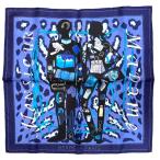 【新品】HERMES エルメス スカーフ カレ45 Monsieur et Madame ムッシュ＆マダム 小物 総柄 ロゴ シルク ネイビー マルチカラー