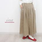 ina イナ ワイド パンツ ガウチョ スカーチョ キュロット タック ウエスト 紐 ゴム リネン 麻 100% 日本製