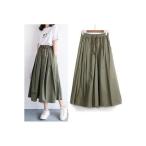 ワイドパンツ ガウチョパンツ レディース スカンツ スカーチョ 九分丈パンツ ミモレ丈 無地 ハイウエスト ウエスト紐 Aライン ポケットあり フレ