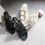 本革 メッシュ ピラミッドスタッズ ミュールサンダル レディース 歩きやすい 履きやすい