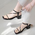 ショッピングサンダル レディース 歩きやすい サンダル ストラップ ローヒール レディース おしゃれ 歩きやすい 履きやすい 痛くない きれいめ ゴムストラップ 華奢 スクエアトゥ 4cm ヒール amiami エディ