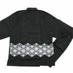 [江戸てん]L一点物久留米織高級紬織り作務衣日本製和柄捺染麻の葉黒