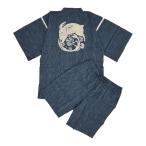 [江戸てん]訳あり半額甚平しじら織り涼しい綿100％抜染メンズ波うさぎと雛...