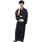 Yahoo! Yahoo!ショッピング(ヤフー ショッピング)[江戸てん] メンズ浴衣しじら織り 2点セット 黒ストライプ 701 L