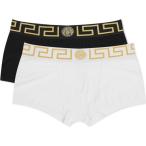 ヴェルサーチ Versace メンズ ボクサーパンツ 2点セット インナー・下着 Greek Logo Boxer Trunks - 2 Pack Black/White