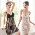 下着 レディース ランジェリー セクシー ベビードール シースルー Tバックセット 花レース 勝負下着 キャミソール スリップ レース 得トク2WEEKS セール