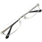 アンダーリム スクエア メガネフレーム メタル メガネ 伊達 眼鏡 UV ブルーライト カット (シルバー デモレンズ)