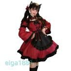 ゴスロリ 小悪魔メイド風 ロリータ ワンピース + エプロン + フェイクネックタイ + 髪パック ×2 アニメ COS プレイ衣装 イベント出演用