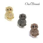 ブローチ ふくろう フクロウ ゴールド 黒 ブラック スワロフスキー 可愛い 大人おしゃれ