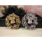 ブローチ クリスマス リース おしゃれ ラペルピンブローチ ゴールド シルバー ジルコニア Xmas 綺麗