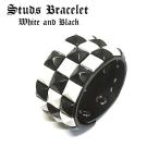 ブレスレット スタッズ リストバンド 白黒 モノトーン ツートーン レザー 本革 ワイド４cm V系 ロック バンギャ Punk ゴスロリ ゴスパンク